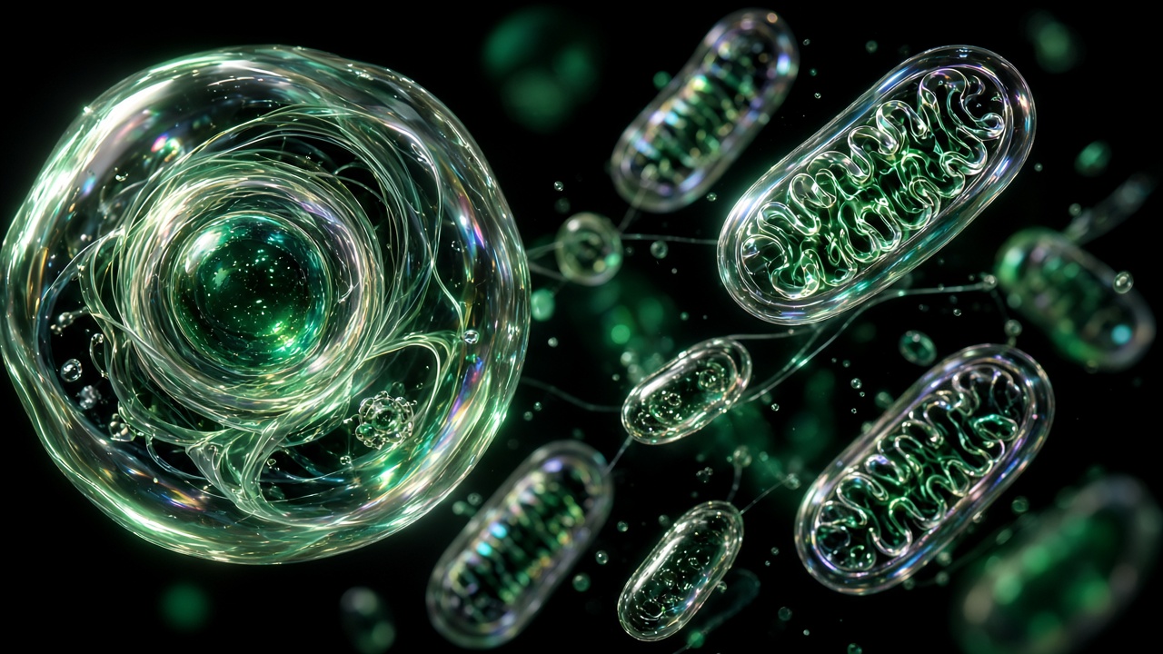 Luminous cell structures in green and silver