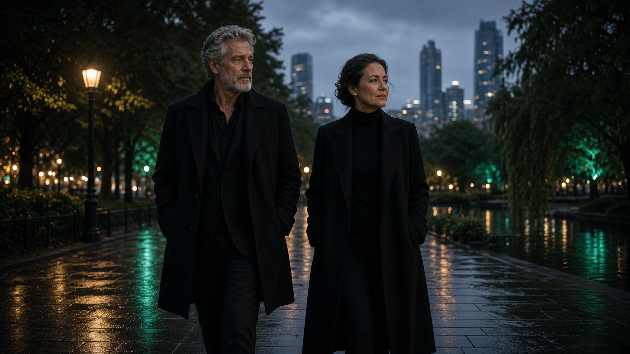 Two adults walking at night, with autonomy