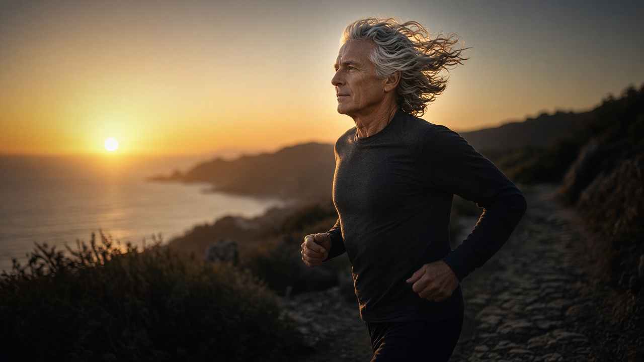 An active person in motion at sunrise