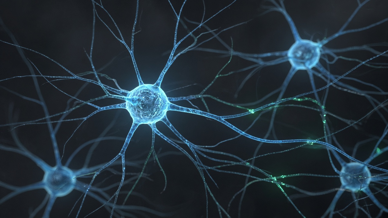 Conceptual illustration of neurons and blue light, made for this site. Not a photograph of an experiment and not a figure from a paper.